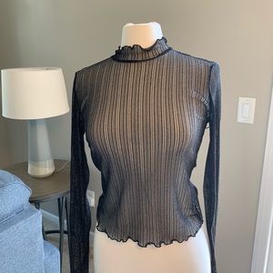 High Neck Sheer Long Sleeve Top